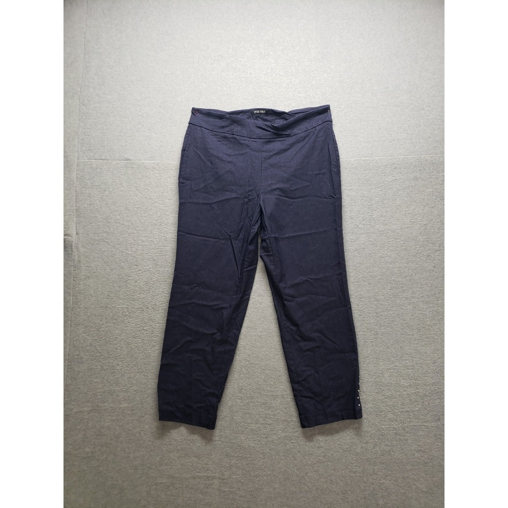 Roz & Ali Women Pants 16‎ Navy Blue Elastic Waistband Pull On Stretched Casual